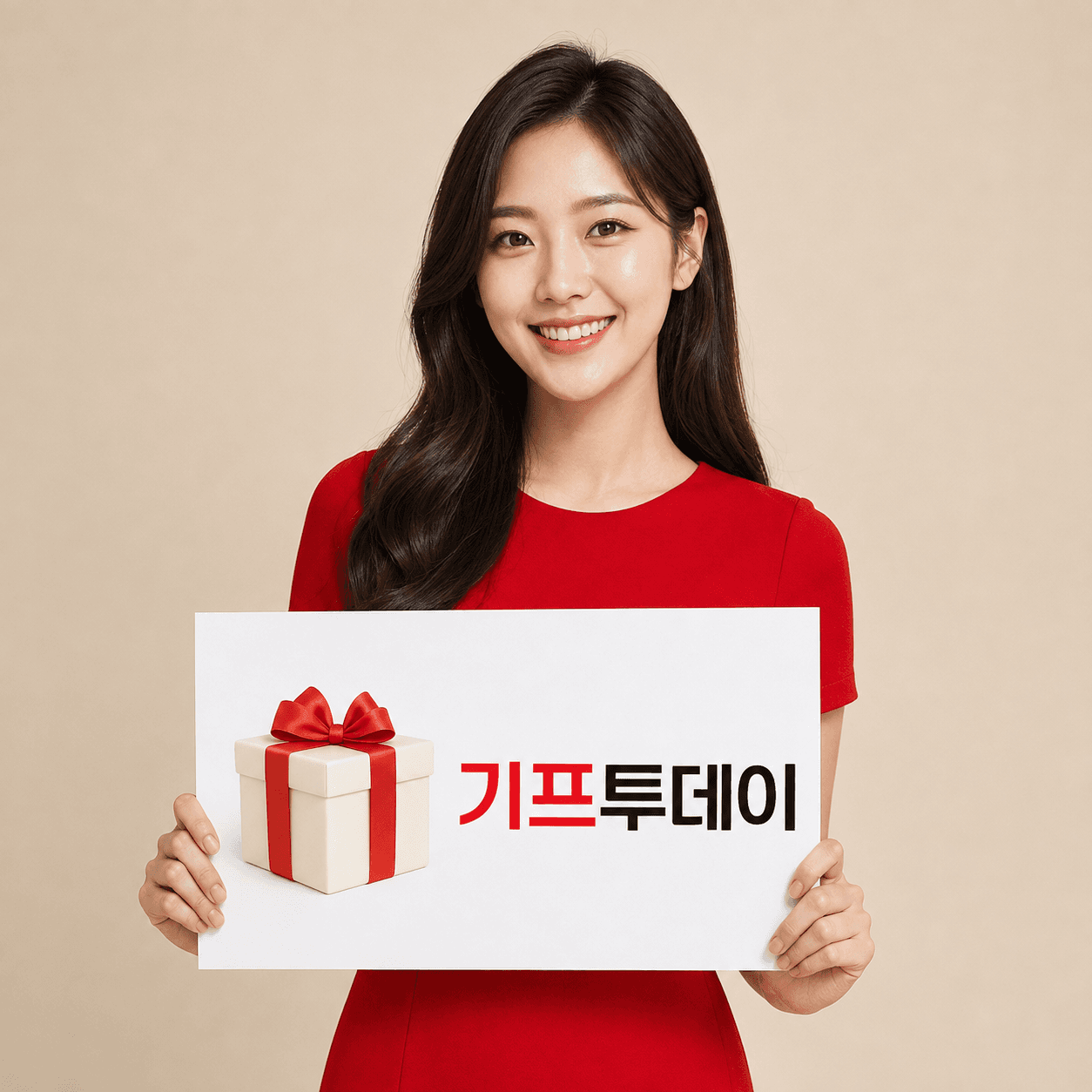기프투데이 피켓을 들고 있는 브랜드 모델
